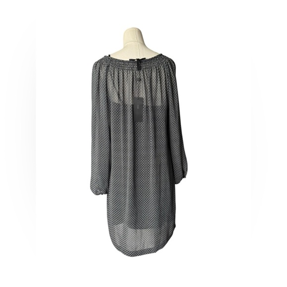 NWT BCBGMaxAzria Black and white printed shift dress Tassel tie neckline - Picture 4 of 9